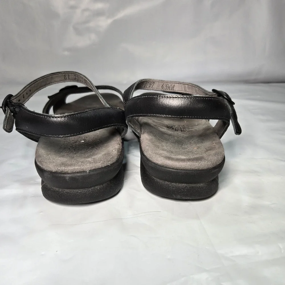 SAS Tripad Comfort Black Leather Wedge Sandals Womens 6.5 WW Wide Made in USA